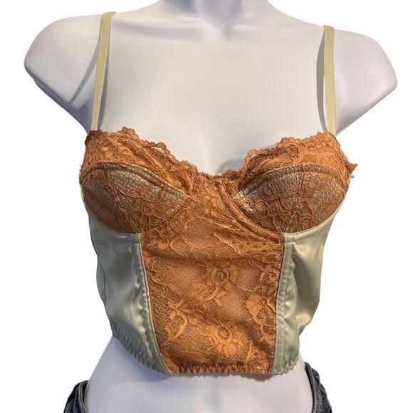 Urban Outfitters Satin Lace Corset Top XS Brown Mint Bustier
 Coquette Festival - Picture 2 of 9